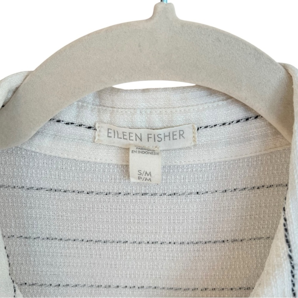 Eileen Fisher Striped Gauze Relaxed Tunic Shirt Ecru Black S/M Casual Lagenlook - Picture 4 of 6